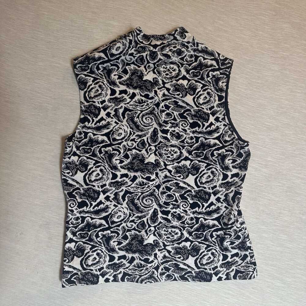 St John Knit Mock Neck Shell Navy White Pattern Size Small S